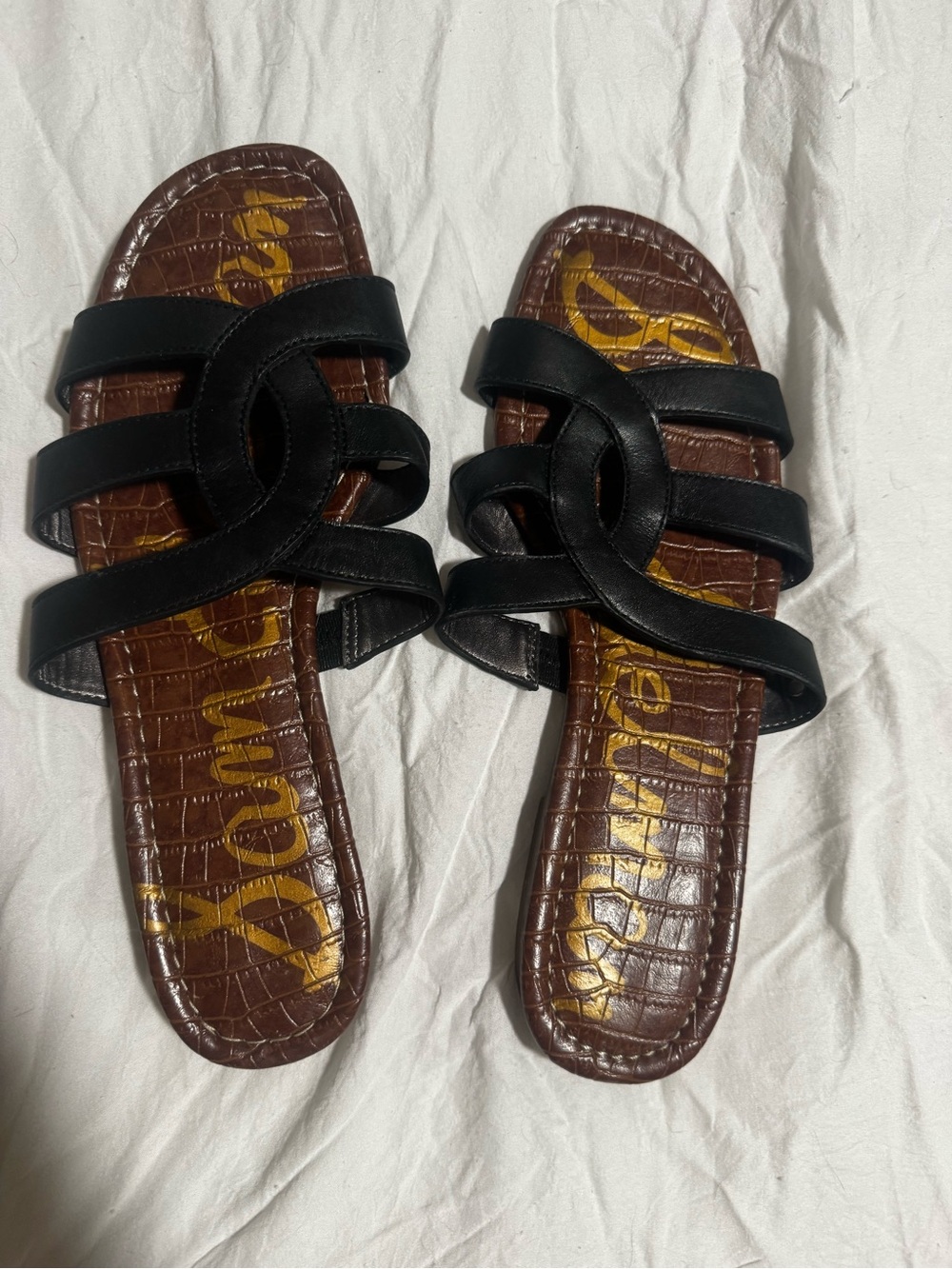Sam Edelman Bryna Black Leather Strappy Slide Sandals for Women